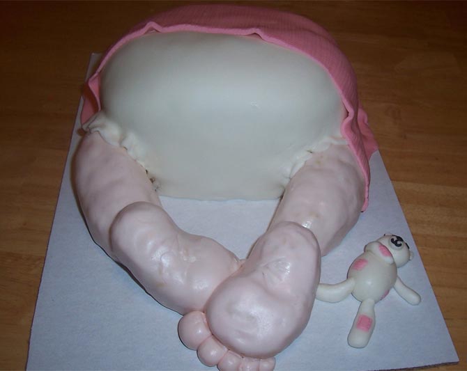 cake certain to make the baby shower hostess the butt of many jokes: