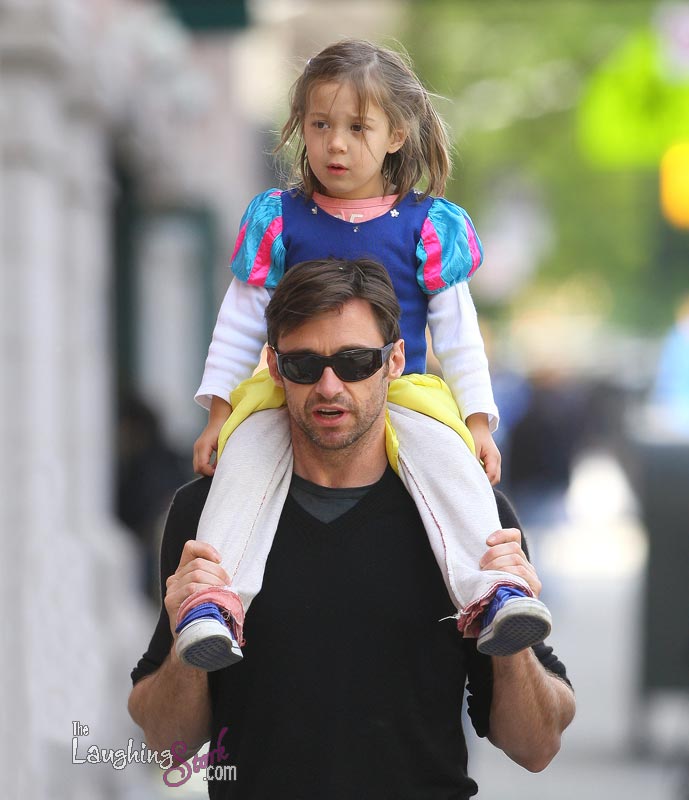 Hugh takes daughter Ava on a play-date at New York City's Hudson River Parkwa